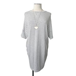 LOU & GREY Striped Knit Dress Short Sleeve Dolman Shoulder Light Gray White Sz S